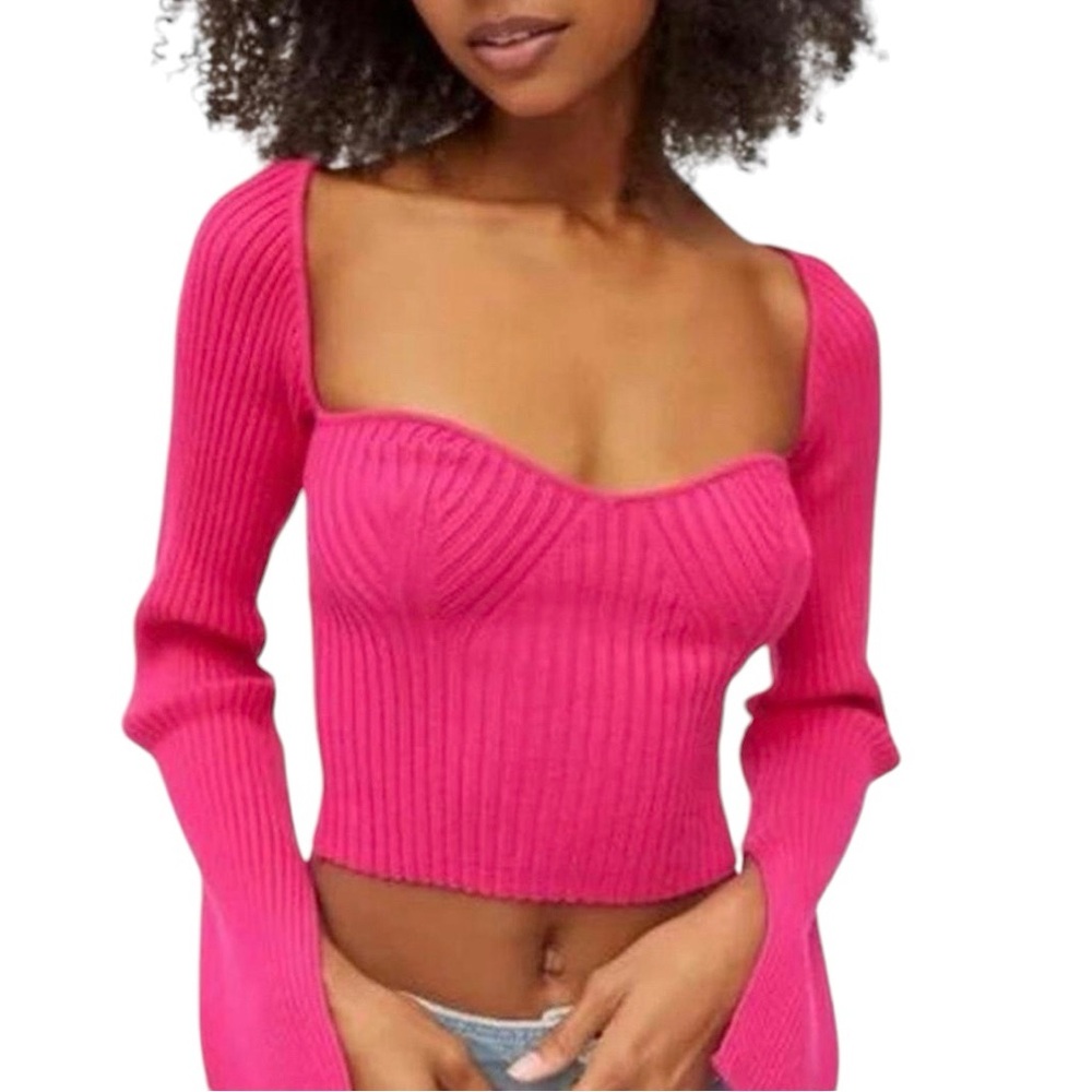 Urban Outfitters Sweetheart Ribbed Knit Pink Sweater Crop Top Feminine Barbie